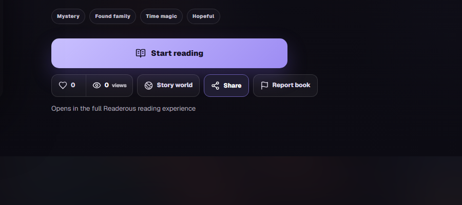 Open a story card to read its description, see who created it, and check its format and content warnings.