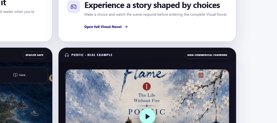 Try Open full Visual Novel on the home page. Advance through the scene and choose an option when the story offers one.
