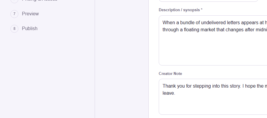 Continue through the publishing setup and review the availability and pricing choices offered for your account.